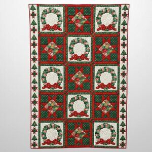 Handmade Patchwork Quilted Christmas Blanket Wall Hanging 43 x 61 Holiday Decor